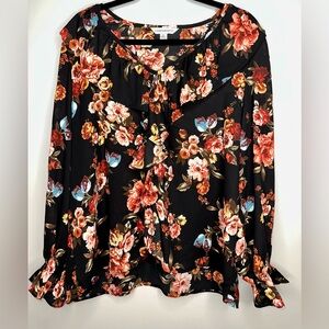 NWOT COUNTERPARTS Ruffled‎ Floral Blouse - XL